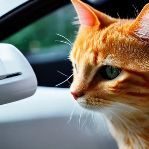 Image similar to an orange tabby cat driving a car