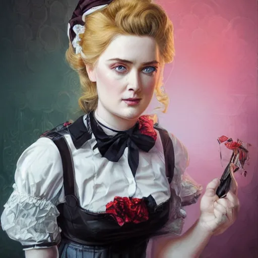 Image similar to a portrait of alexandra breckenridge as a french maid, urban motifs, intricate, elegant, highly detailed, digital painting, trending on artstation, concept art, smooth sharp focus, illustration, art by artgerm and greg rutkowski