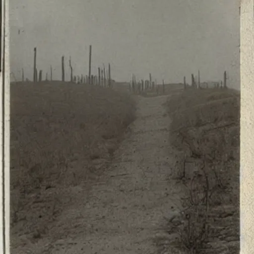 Prompt: old photo of a creepy landscape