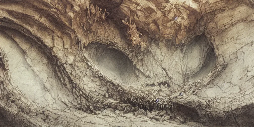 Prompt: artwork by john howe of the ruthless leviathan, cavern, 8 k, centered, highly detailed