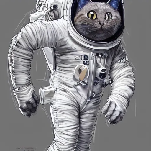 Image similar to a cat in a astronaut suit, 3d, sci-fi fantasy, intricate, elegant, highly detailed, lifelike, photorealistic, digital painting, artstation, illustration, concept art, sharp focus, art in the style of Shigenori Soejima