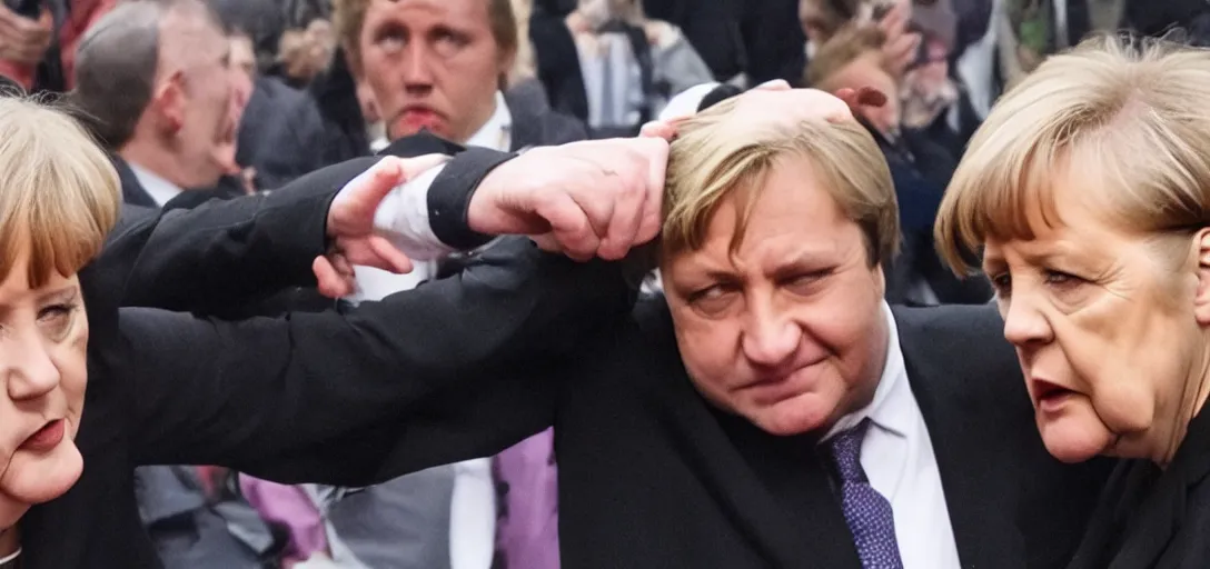 Image similar to fight between voldemord and angela merkel