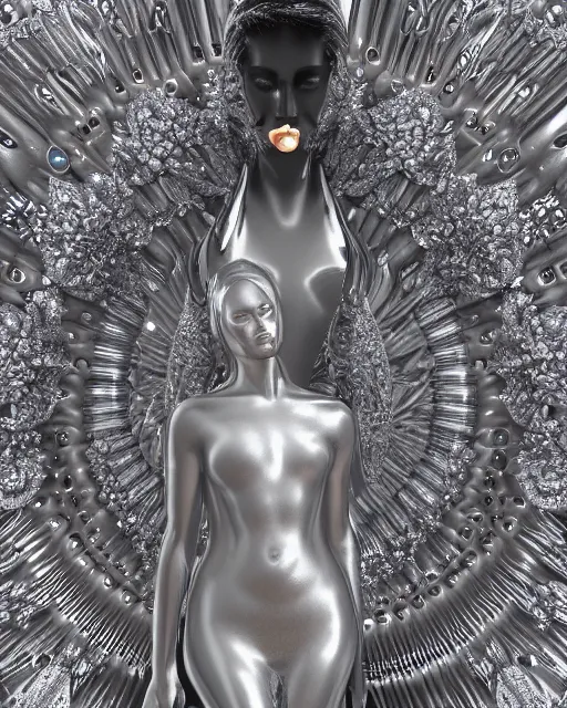 Image similar to a highly detailed metahuman 4 k close up render of an alien goddess bella hadid monument aphrodite in iris van herpen dress schiaparelli in diamonds crystals swarovski and jewelry iridescent in style of alphonse mucha gustav klimt trending on artstation made in unreal engine 4