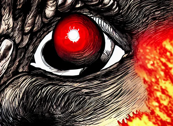 Image similar to a giant hand catches an eyeball, berserk, 4 k resolution, comic style ， ultra detailed,