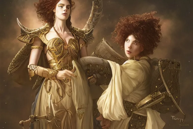 Prompt: a portrait of a female night guard in armor, thin lustrous auburn hair, in Ankh Mor-Pork from Discworld by Terry Pratchett, dreamy night, eternity, romantic, highly detailed, in the style of Tom Bagshaw and Franz Xaver Winterhalter, highly detailed