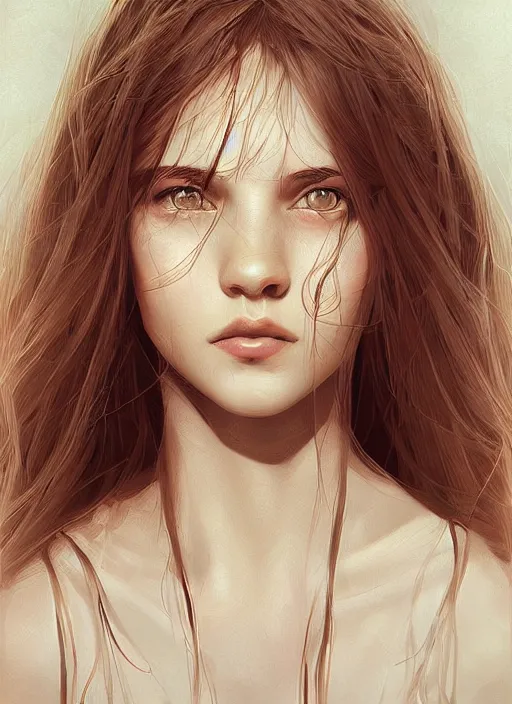 Prompt: a higly detailed digital art portrait of a cute, playful young woman by laia lopez