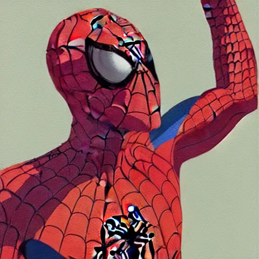 Image similar to Spiderman painted by Conrad Roset and Edward Hopper, detailed brushstrokes