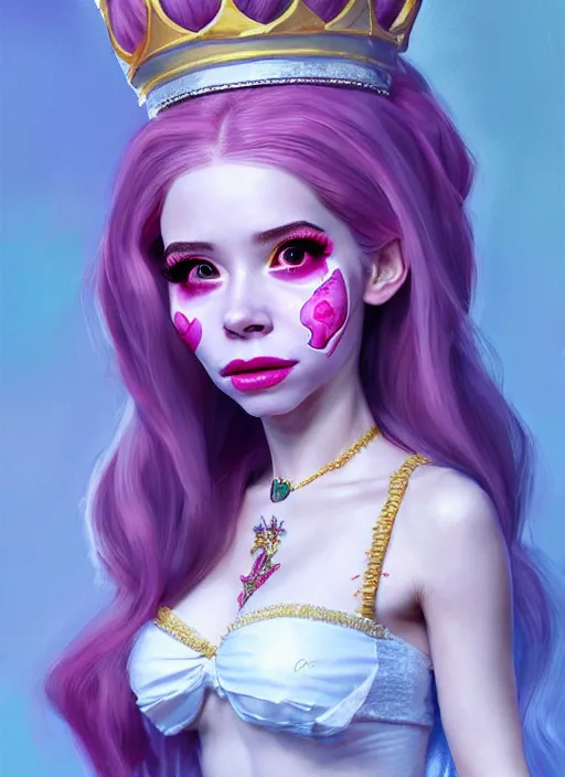 Image similar to belle delphine as queen, incredibly detailed face, true anatomy, art by wlop