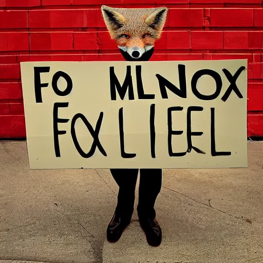 Image similar to a fox holding up a blank sign by tom cross