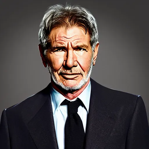 Image similar to the face of a succesful man: Harrison Ford/Tom Hanks/Tom Cruise/Ryan Reynolds, highly detailed uncropped full-color epic corporate portrait photograph. best corporate photoraphy photo winner, meticulous detail, hyperrealistic, centered uncropped symmetrical beautiful masculine facial features, atmospheric, photorealistic texture, canon 5D mark III photo, professional studio lighting, aesthetic, very inspirational, motivational