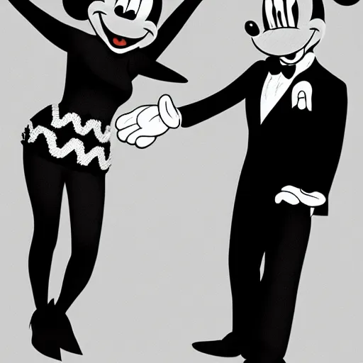 Prompt: Mickey and Minnie Mouse as James Bond and his girlfriend