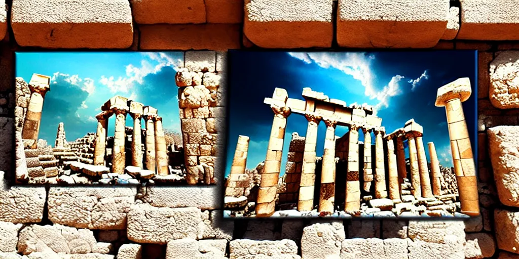 Prompt: illusion painting hidden image : an adorable small fox in the huge ruins of the second temple in jerusalem. the dreamy clouds above are shaped like the new temple. a hooded bearded old man in a brown tunic laughing, colorful 8 k, art station, intricate superb details, digital art, illusion painting hidden image.