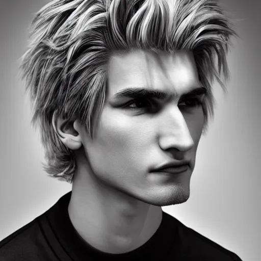 Image similar to a closeup shot of handsome xqc, gigachad, strong jawline, photorealism, 8k