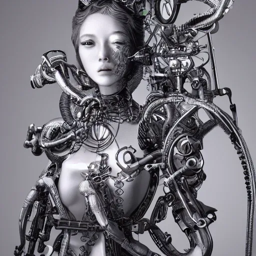 Prompt: the portrait of an absurdly beautiful, graceful, sophisticated, fashionable steampunk gynoid gravure idol, an ultrafine hyperdetailed illustration by kim jung gi, irakli nadar, intricate linework, neon wiring, porcelain skin, unreal engine 5 highly rendered, global illumination, radiant light, detailed and intricate environment