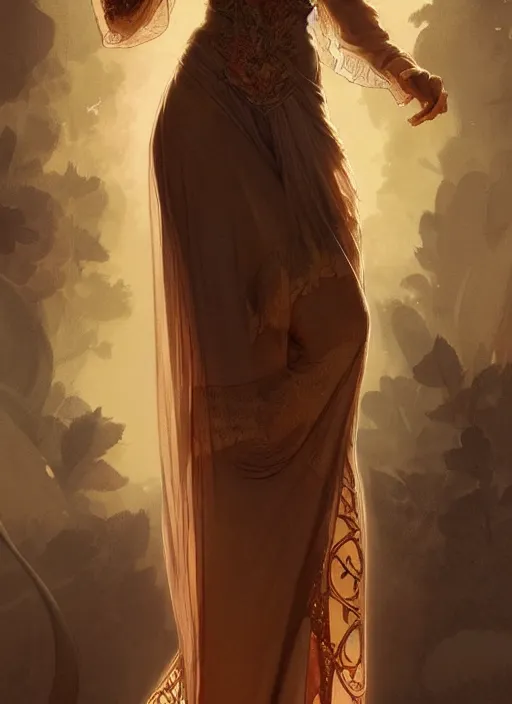 Image similar to cute brown woman wearing a transparent night gown, fantasy, intricate, highly detailed, digital painting, artstation, concept art, wallpaper, smooth, sharp focus, illustration, art by artgerm and greg rutkowski and alphonse mucha