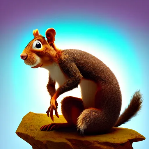 Image similar to a high resolution render of sid the squirrel from the ice age movie by johannen voss by david cronenberg by francis bacon by peter kemp by octane render blender 8 k isometric dof neon colours