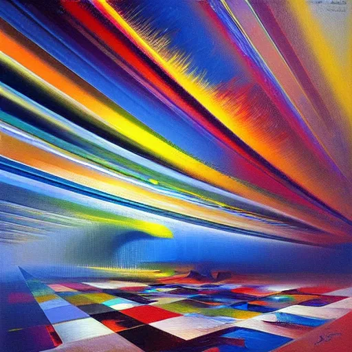 Image similar to abstract art representing momentum, oil painting by john berkey and gabriel dawe, masterwork