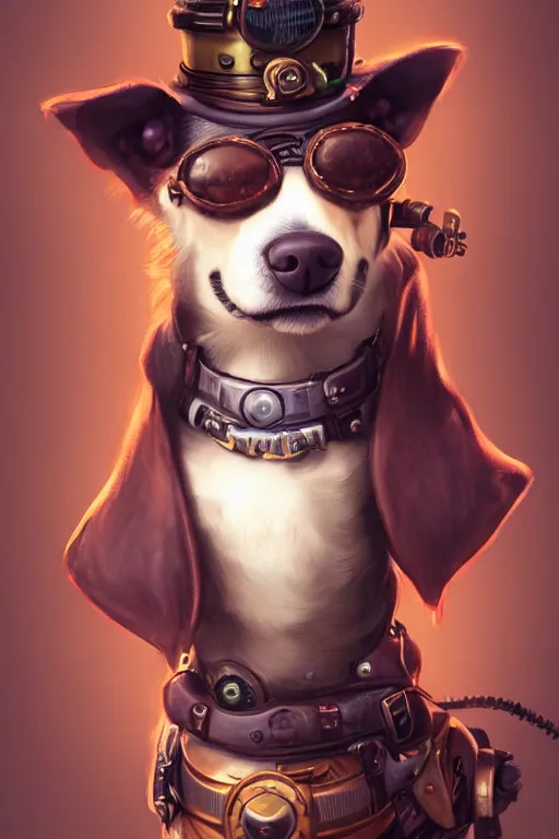 Prompt: a portrait of a dog with steampunk hat, by Ross Tran, concept art, 4k, artstation