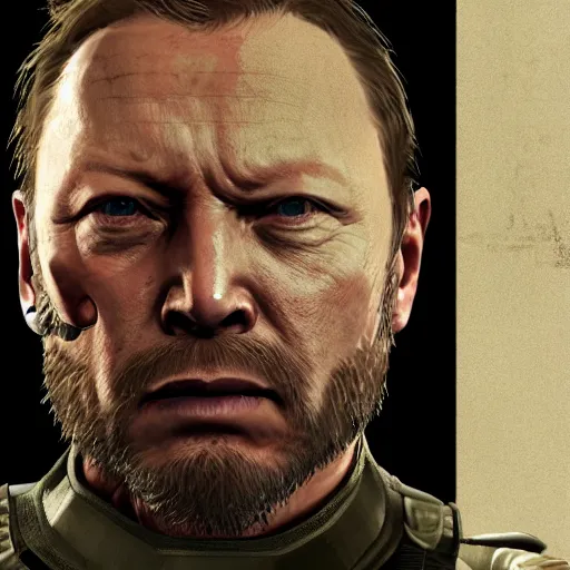 Image similar to limmy in metal gear solid phantom pain, award winning photograph, medium format portrait