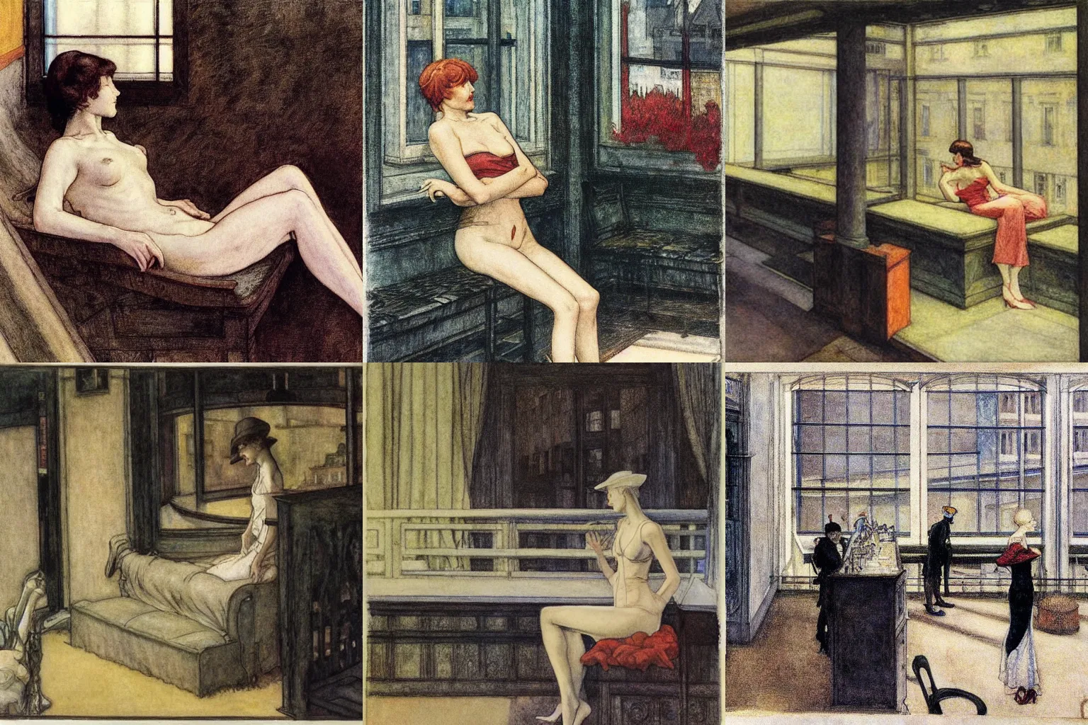 Prompt: multitude of words. by edward hopper, arthur rackham and milo manara