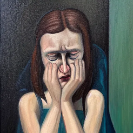 Prompt: sadness personified, a character study, oil on canvas, german expressionism