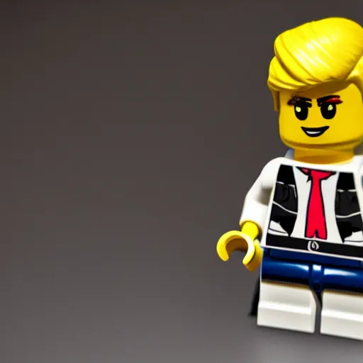 Prompt: lego figurine of donald trump, studio lighting, macro lens, high quality