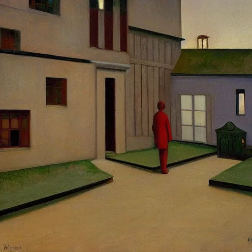 Image similar to fantastical old half - timber courtyard, grant wood, pj crook, edward hopper, oil on canvas