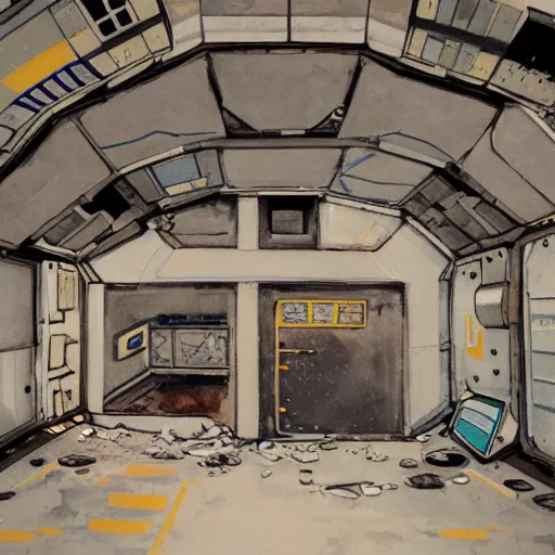 Prompt: inside an abandoned space station Ridley Scott style gouache