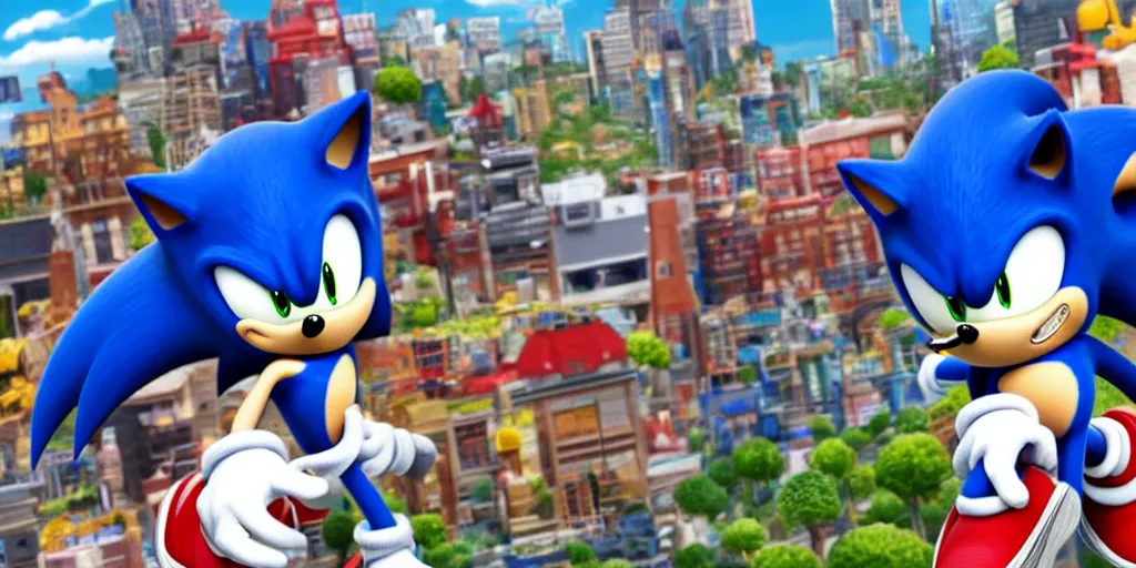 Image similar to sonic the hedgehog, Esthetic, calm, city,