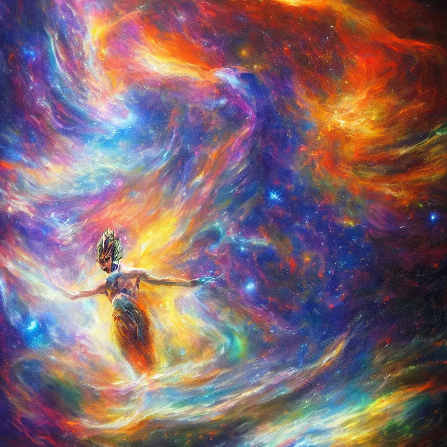 Prompt: an abstract god materializing in the universe, oil painting, artstation, ultradetailed