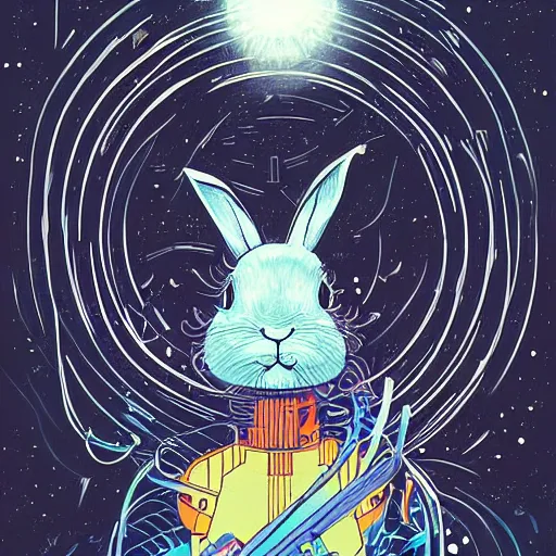 Image similar to A lost sci-fi rabbit, space rabbit, interstellar black hole, by James Jean And WLOPPRO