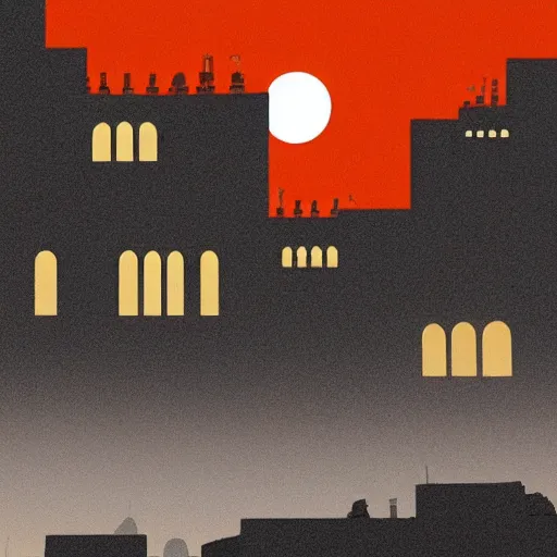 Prompt: a landscape of Jaffa at night, the buildings negative space is skulls, gestalt effect, digital art, trending on artstation.