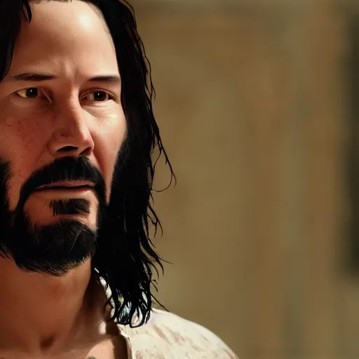 Image similar to Keanu Reeves as Jesus Christ 4K quality hyper realistic