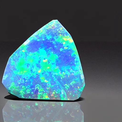 Image similar to a giant gemstone mineral with dark background. Opal gemstone, professional digital matte painting.