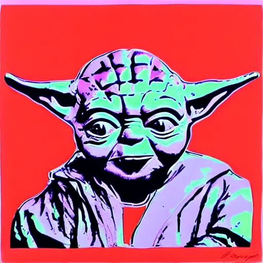 Image similar to yoda in the style of andy warhol, pop art, trending on art station