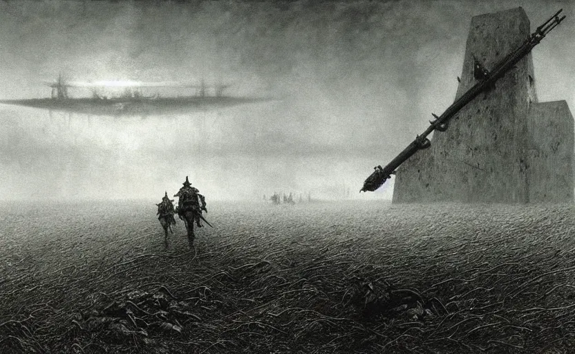 Prompt: WW1 battlefield by Zdzislaw Beksinski
