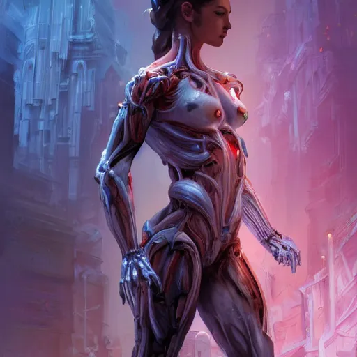 Prompt: a girl dressed in bioarmor with muscles, bones, skull, veins,biopunk, neon lights. masterpiece 4k digital illustration by Ruan Jia and Mandy Jurgens and Artgerm and william-adolphe bouguereau, award winning, Artstation, art nouveau aesthetic, neon background, intricate details, realistic, panoramic view, Hyperdetailed, 8k resolution, intricate art nouveau