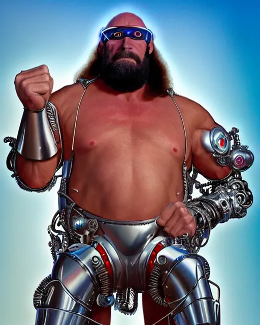 Prompt: disney pixar portrait 8 k photo of randy savage, terry bollea, jim duggan, arn anderson wearing elaborate jewelry : : as tesla cyborg man by pixar : : by weta, greg rutkowski, wlop, ilya kuvshinov, rossdraws, artgerm, annie leibovitz, rave, unreal engine, alphonse mucha : :