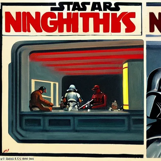 Image similar to star wars rebel alliance in Nighthawks 1942 Painting by Edward Hopper