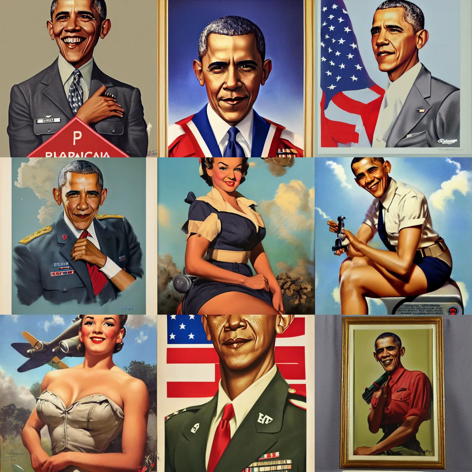 Prompt: a wwii pinup portrait of barack obama by elvgren