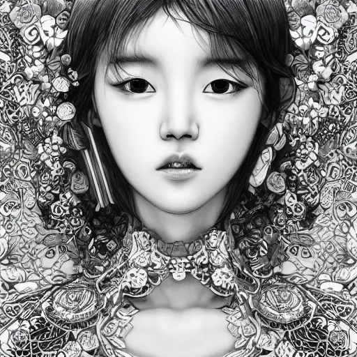 Prompt: the portrait of an absurdly beautiful, graceful, elegant, sophisticated, fashionable young kpop idol made of strawberries and white petals, an ultrafine hyperdetailed illustration by kim jung gi, irakli nadar, intricate linework, bright colors, octopath traveler, final fantasy, unreal engine 5 highly rendered, global illumination, radiant light, detailed and intricate environment