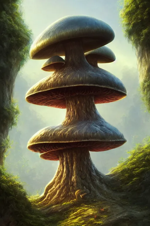 Image similar to mushroom temple, highly detailed, d & d, fantasy, highly detailed, digital painting, trending on artstation, concept art, sharp focus, illustration, global illumination, ray tracing, realistic shaded, art by artgerm and greg rutkowski and fuji choko and viktoria gavrilenko and hoang lap, sunny