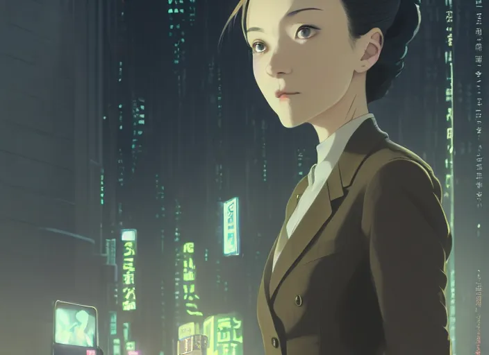 Prompt: a film still portrait of a suspicious female spy, finely detailed features, minions, cinematic lighting, perfect art, night cyberpunk city, intricate, anime, minion, gapmoe grimdark, artstation, trending on pixiv fanbox, painted by greg rutkowski makoto shinkai takashi takeuchi studio ghibli, akihiko yoshida, 4 k