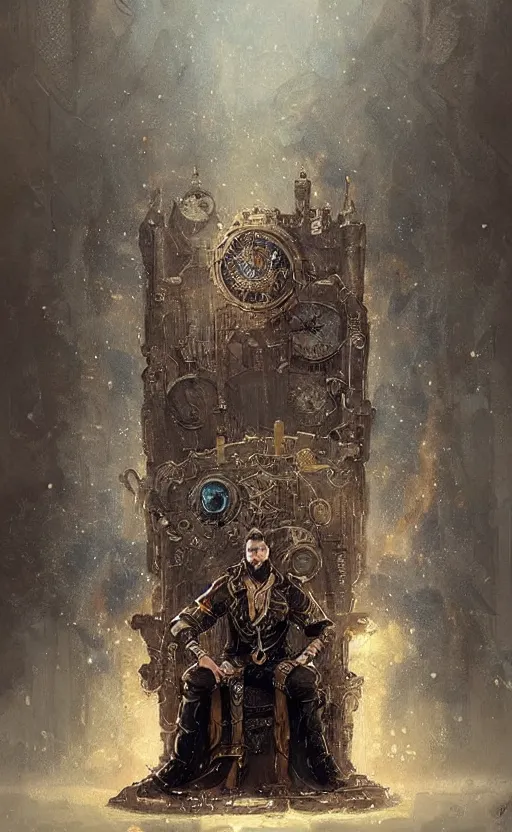 Image similar to « beautiful comic style painting of steampunk king on the throne by greg rutkowski, very detailed »