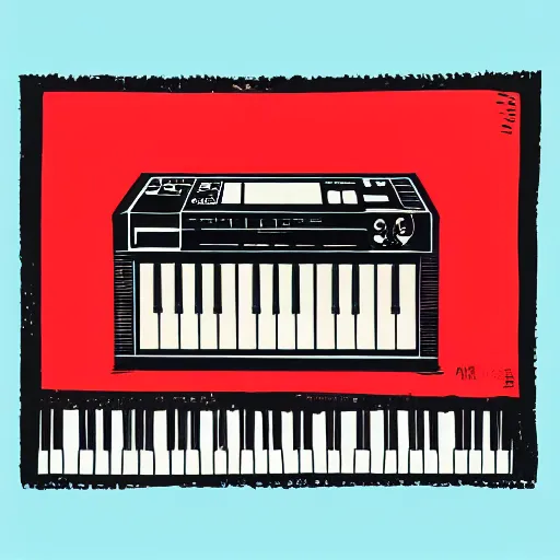 Image similar to psychodelic linocut of an Akai MPC-60