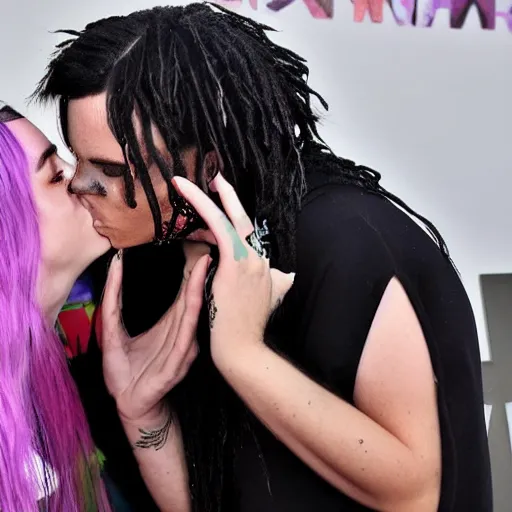 Image similar to billie eilish kissing a frog