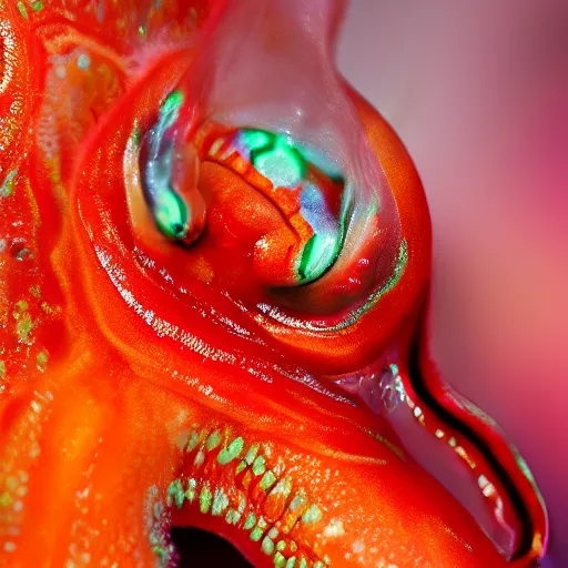 Image similar to fiery whimsical emotional eyes cephalopod, in a photorealistic macro photograph with shallow dof