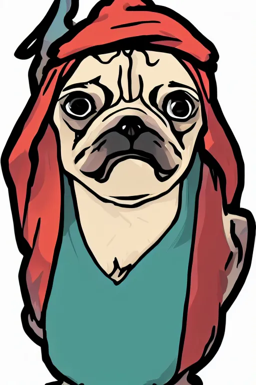 Image similar to Portrait of a pug that is a wizard casting a spell , wizard, medieval, sticker, colorful, casting epic spell, magic the gathering artwork, D&D, fantasy, artstation, heroic pose, illustration, highly detailed, simple, smooth and clean vector curves, no jagged lines, vector art, smooth