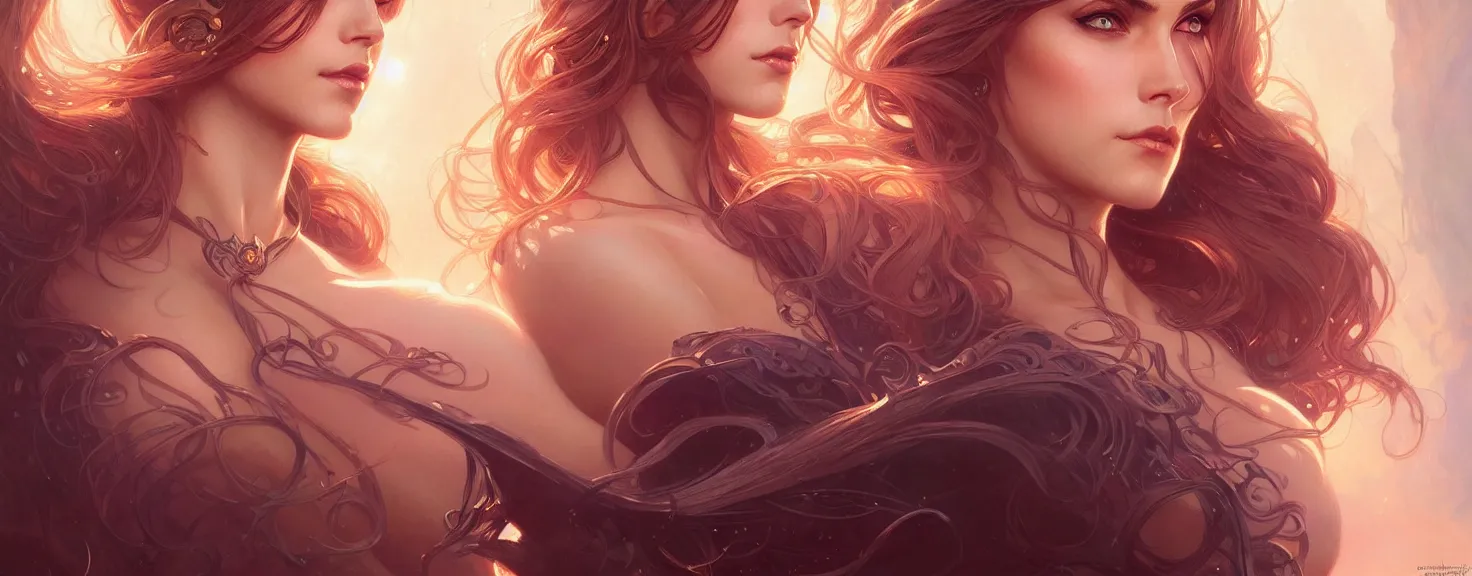 Image similar to fantasy magic woman portrait, sci-fi, amber eyes, face, long hair, fantasy, intricate, elegant, highly detailed, digital painting, artstation, concept art, smooth, sharp focus, illustration, art by artgerm and greg rutkowski and alphonse mucha