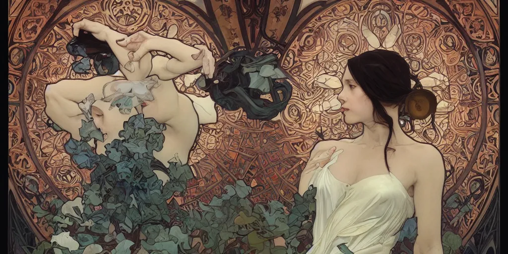 Image similar to such complicated hands, by james jean, by artgerm and greg rutkowski and alphonse mucha. uhd, amazing depth, cinematic lighting, glossy wet levitating floating fungus god with arms outstretched.